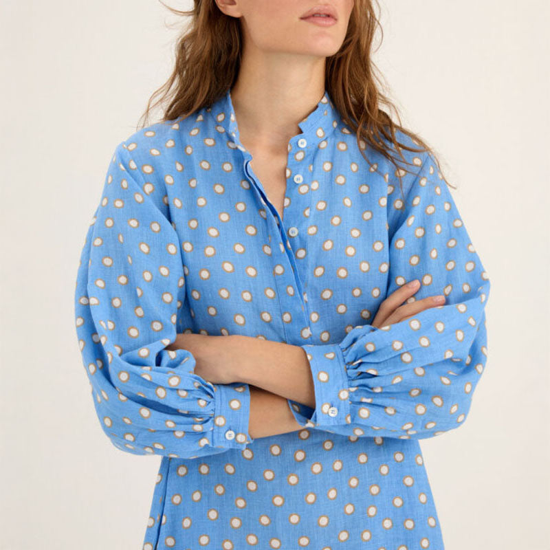 ROSSO35 Easy Midi Dress in Light Blue/White Polka Dot