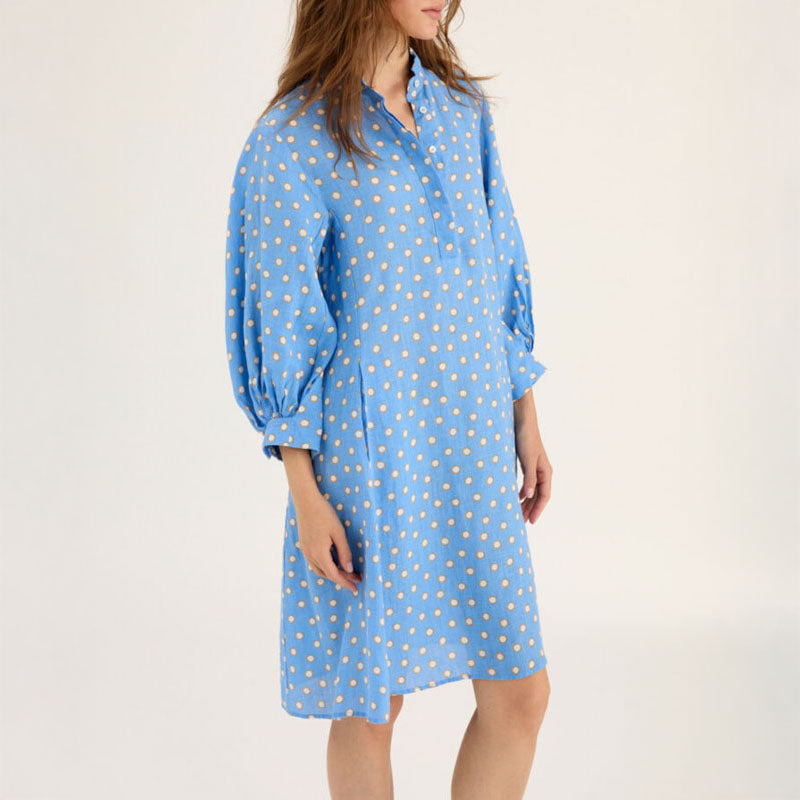 ROSSO35 Easy Midi Dress in Light Blue/White Polka Dot