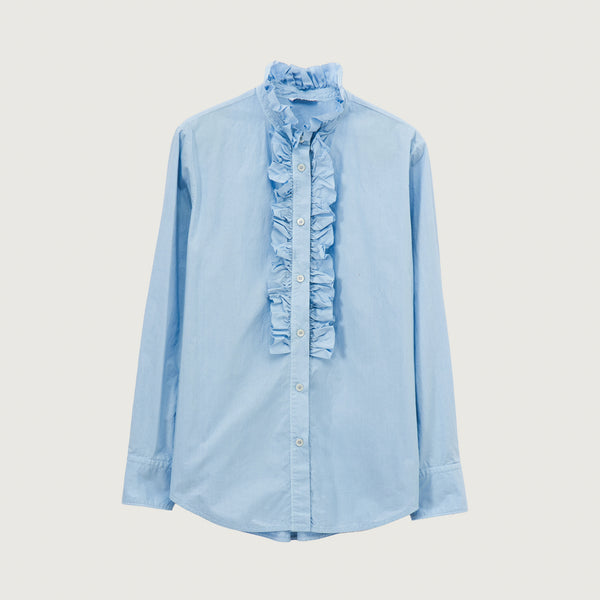ROSSO35 Ruffle Placket Shirt in Light Blue
