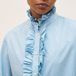 ROSSO35 Ruffle Placket Shirt in Light Blue
