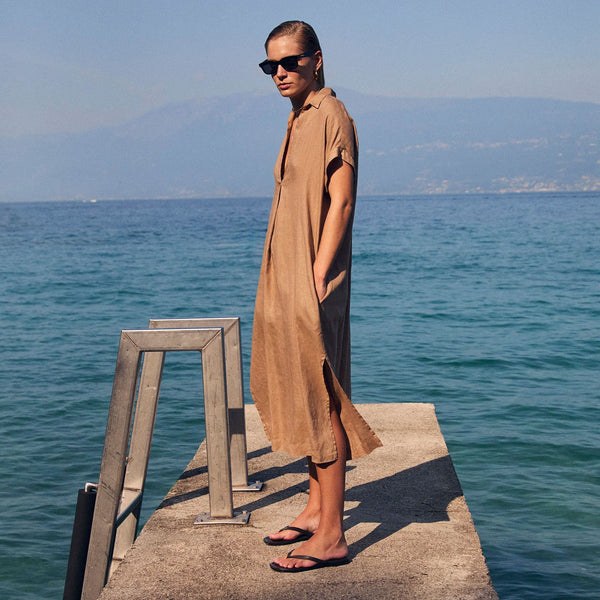 ROSSO35 Tie Midi Dress in Tobacco