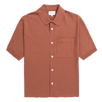NORSE PROJECTS Rollo Cotton Linen S/S Shirt in Red Clay