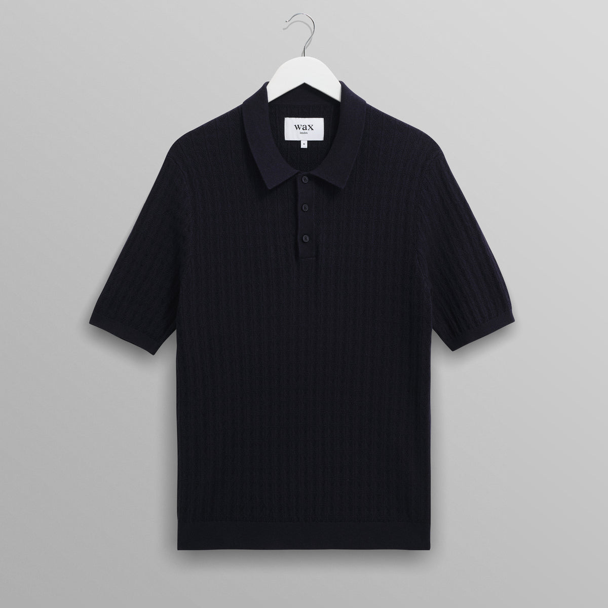 WAX LONDON Naples Diamond Stripe Knitted Polo in Navy