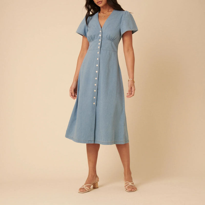 NOBODYS CHILD Rosie Midi Dress in Denim