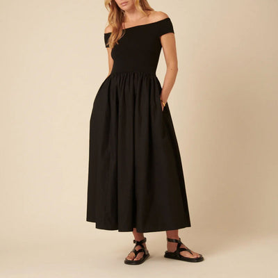 NOBODYS CHILD Bardot Midi Dress  in Black