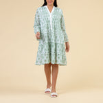 HANDPRINT DREAM APPAREL Mirage Broderie Anglaise Dress with Sleeves in White/Mint
