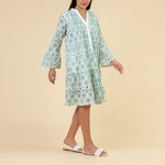 HANDPRINT DREAM APPAREL Mirage Broderie Anglaise Dress with Sleeves in White/Mint