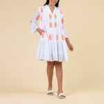 HANDPRINT DREAM APPAREL Santorini Knee Length Dress in Orange