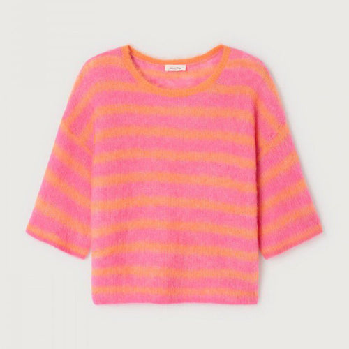 AMERICAN VINTAGE Nenybay Sleeveless Jumper in Fluo Orange/Striped Hibiscus