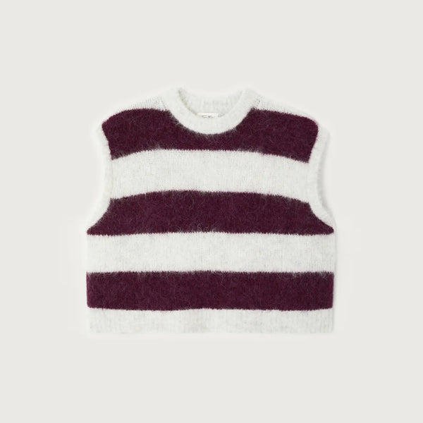 AMERICAN VINTAGE Niby Striped Alpaca Mix Knitted Vest in Cranberry Stripes
