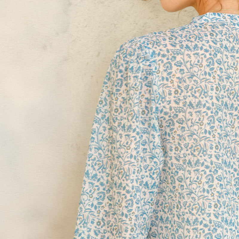 M.A.B.E Nola Print Long Sleeve Top in Blue