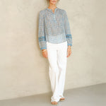 M.A.B.E Nola Print Long Sleeve Top in Blue