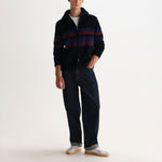 WAX LONDON Norris  Zip Funnel Neck Brush Bold Stripe Jumper in Black/Multi