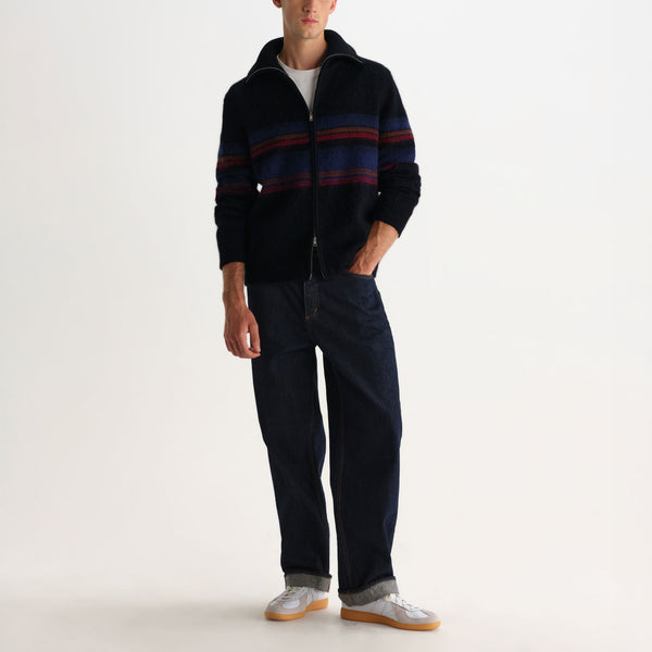 WAX LONDON Norris  Zip Funnel Neck Brush Bold Stripe Jumper in Black/Multi