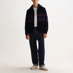 WAX LONDON Norris  Zip Funnel Neck Brush Bold Stripe Jumper in Black/Multi