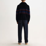 WAX LONDON Norris  Zip Funnel Neck Brush Bold Stripe Jumper in Black/Multi