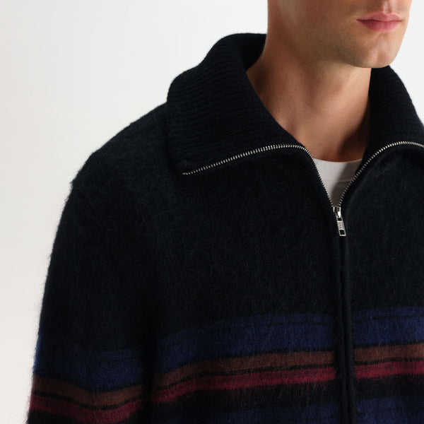 WAX LONDON Norris  Zip Funnel Neck Brush Bold Stripe Jumper in Black/Multi