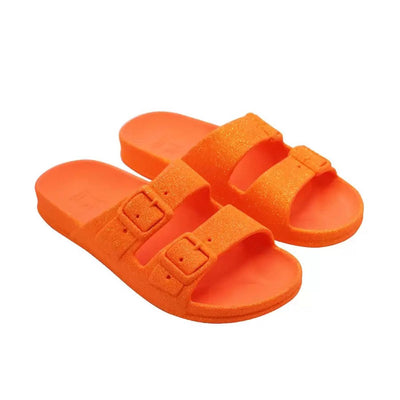 CACATOES Neon Glitter Sandals in Orange Fluo