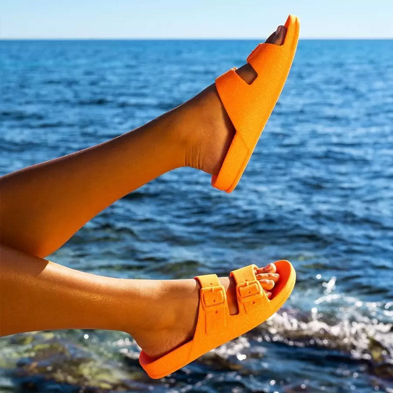 CACATOES Neon Glitter Sandals in Orange Fluo
