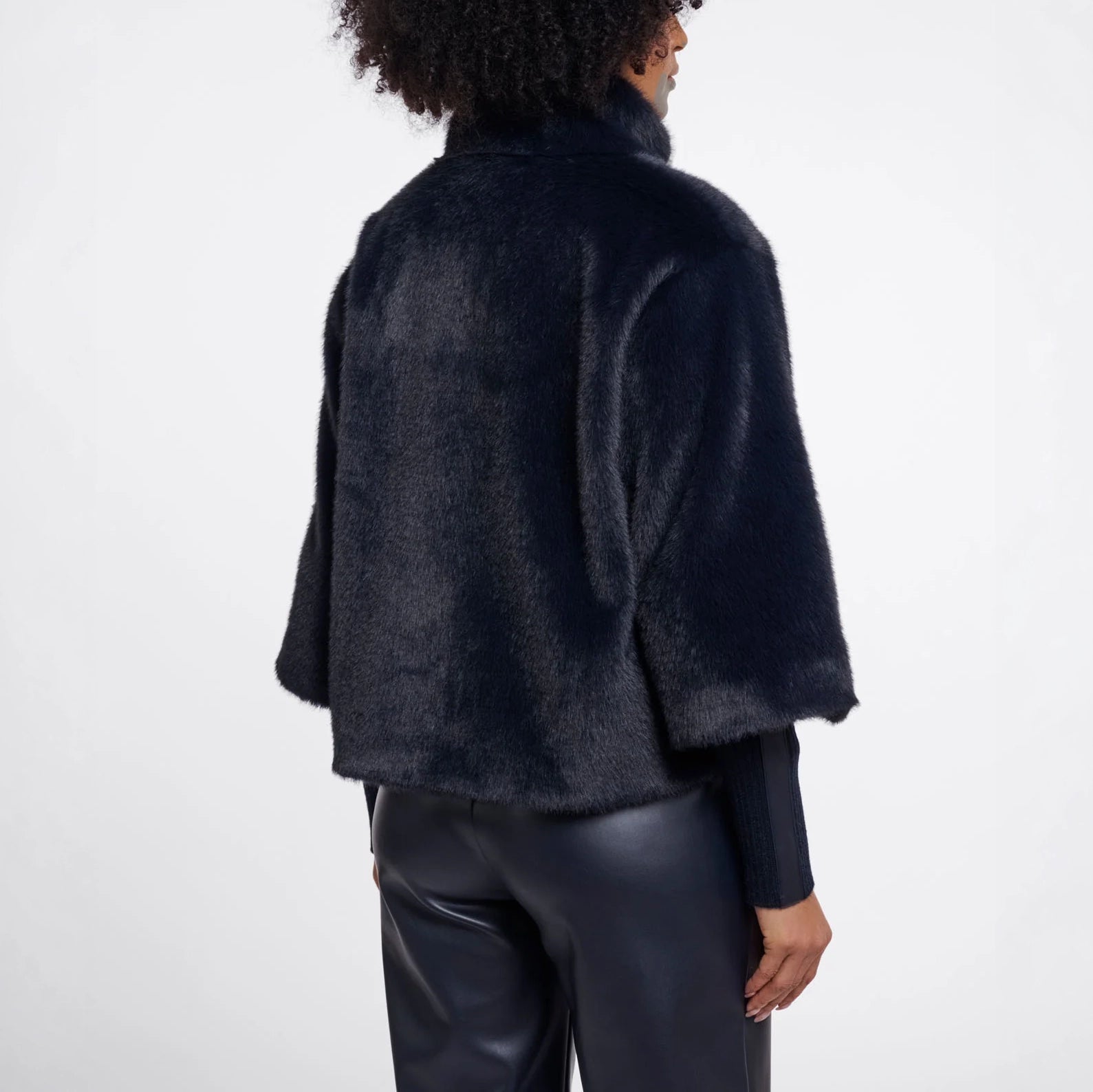 RINO & PELLE Nesrin Faux Fur Jacket with Rib Cuffs in Dark Navy