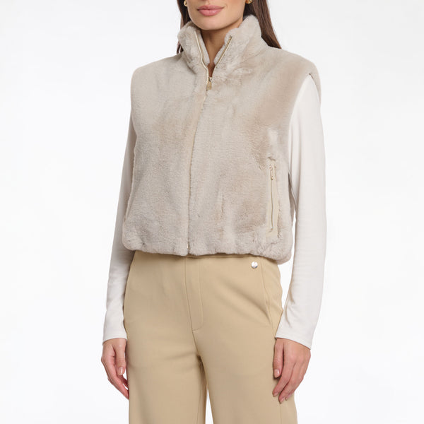 RINO & PELLE Nikki Short Faux Fur Waistcoat in Birch
