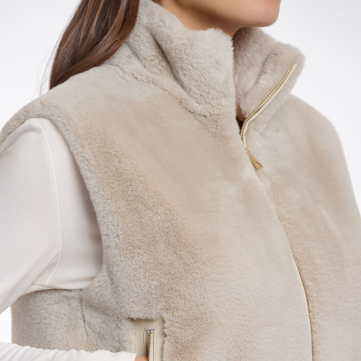 RINO & PELLE Nikki Short Faux Fur Waistcoat in Birch