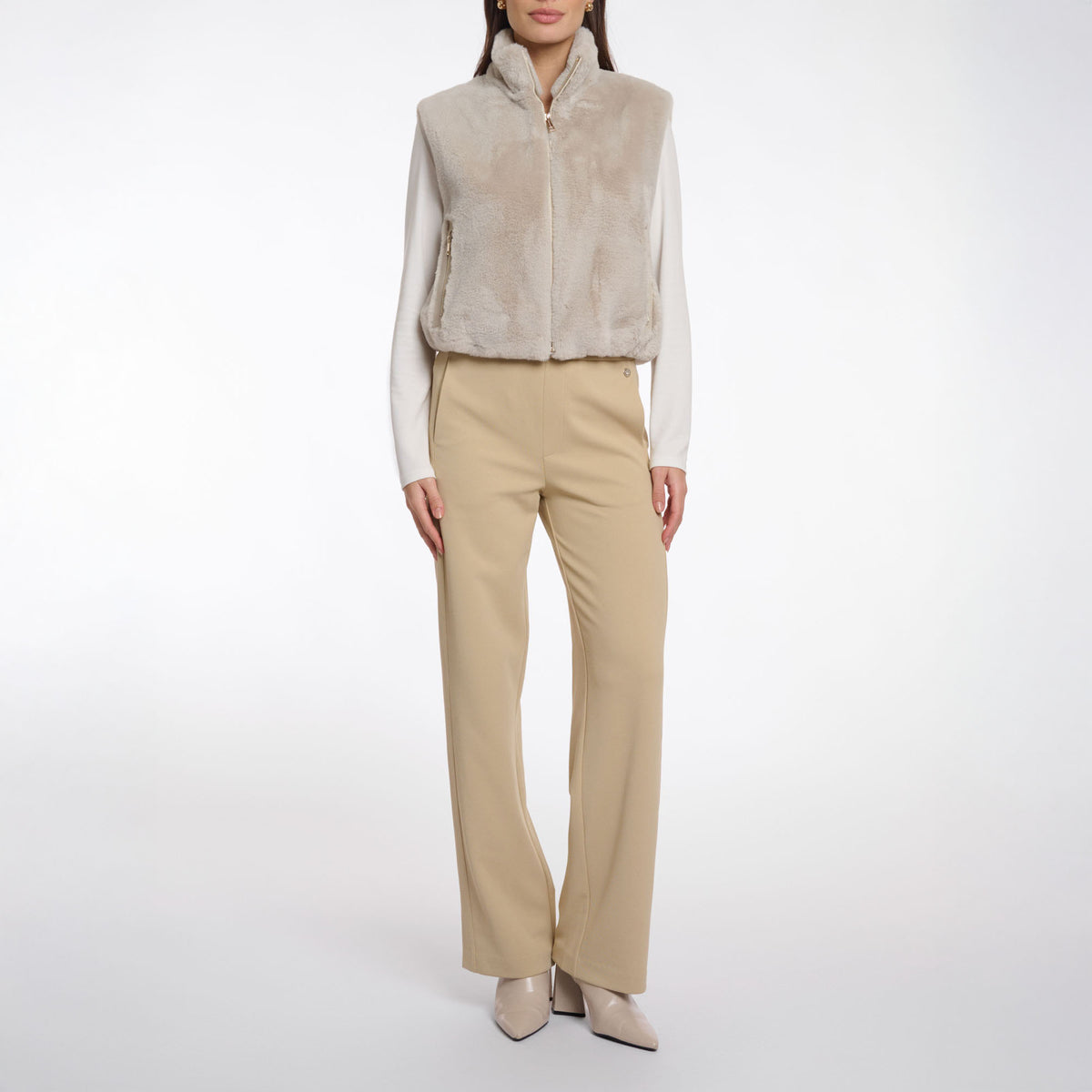 RINO & PELLE Nikki Short Faux Fur Waistcoat in Birch