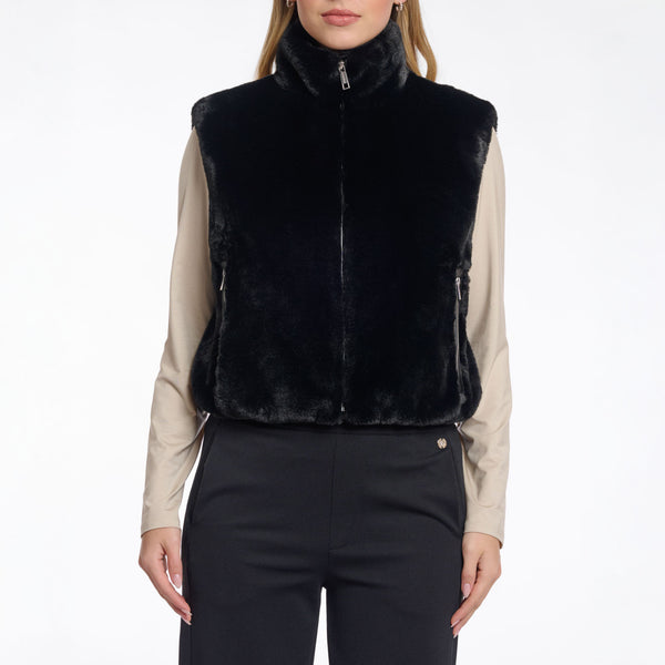 RINO & PELLE Nikki Short Faux Fur Waistcoat in Black