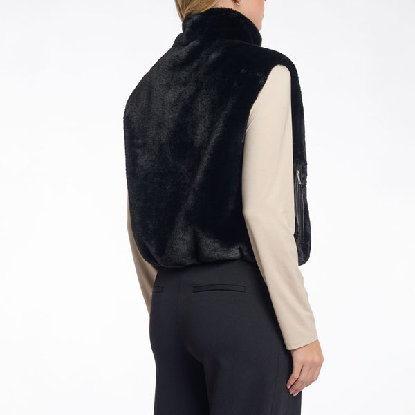 RINO & PELLE Nikki Short Faux Fur Waistcoat in Black