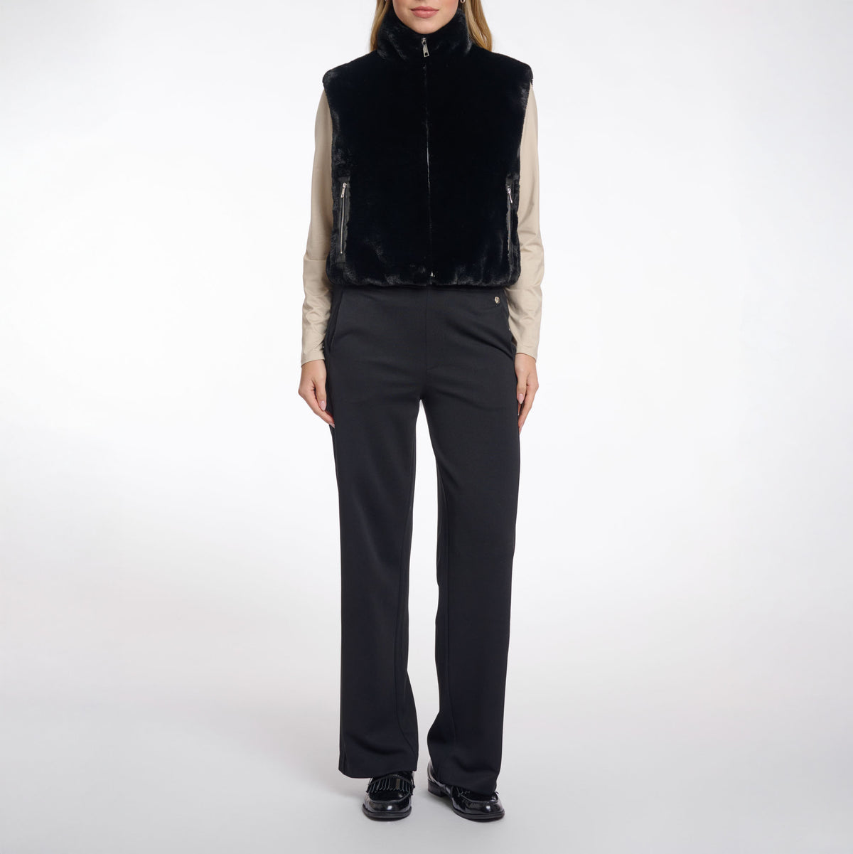 RINO & PELLE Nikki Short Faux Fur Waistcoat in Black