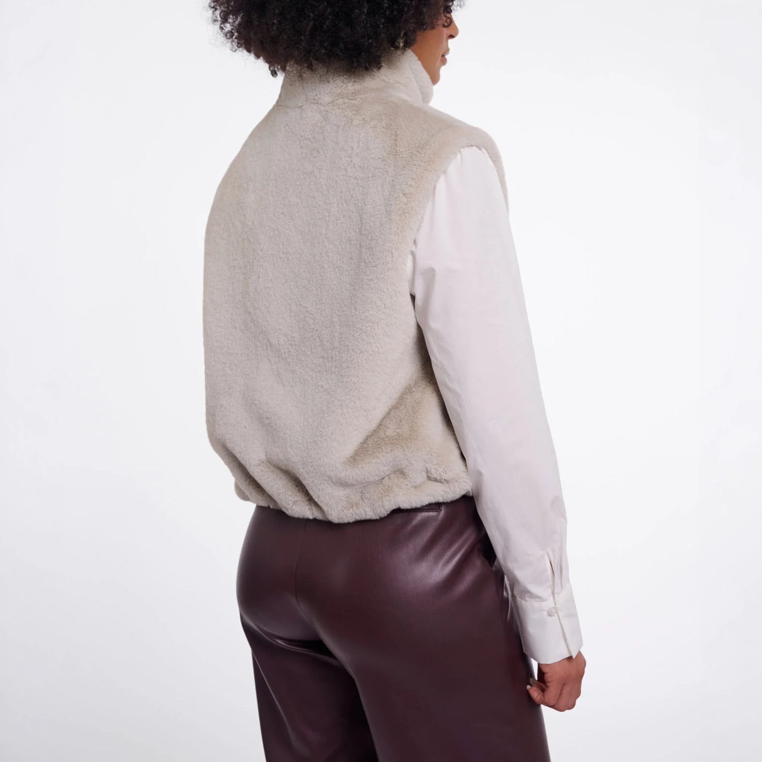 RINO & PELLE Nikki Short Faux Fur Gilet in Birch