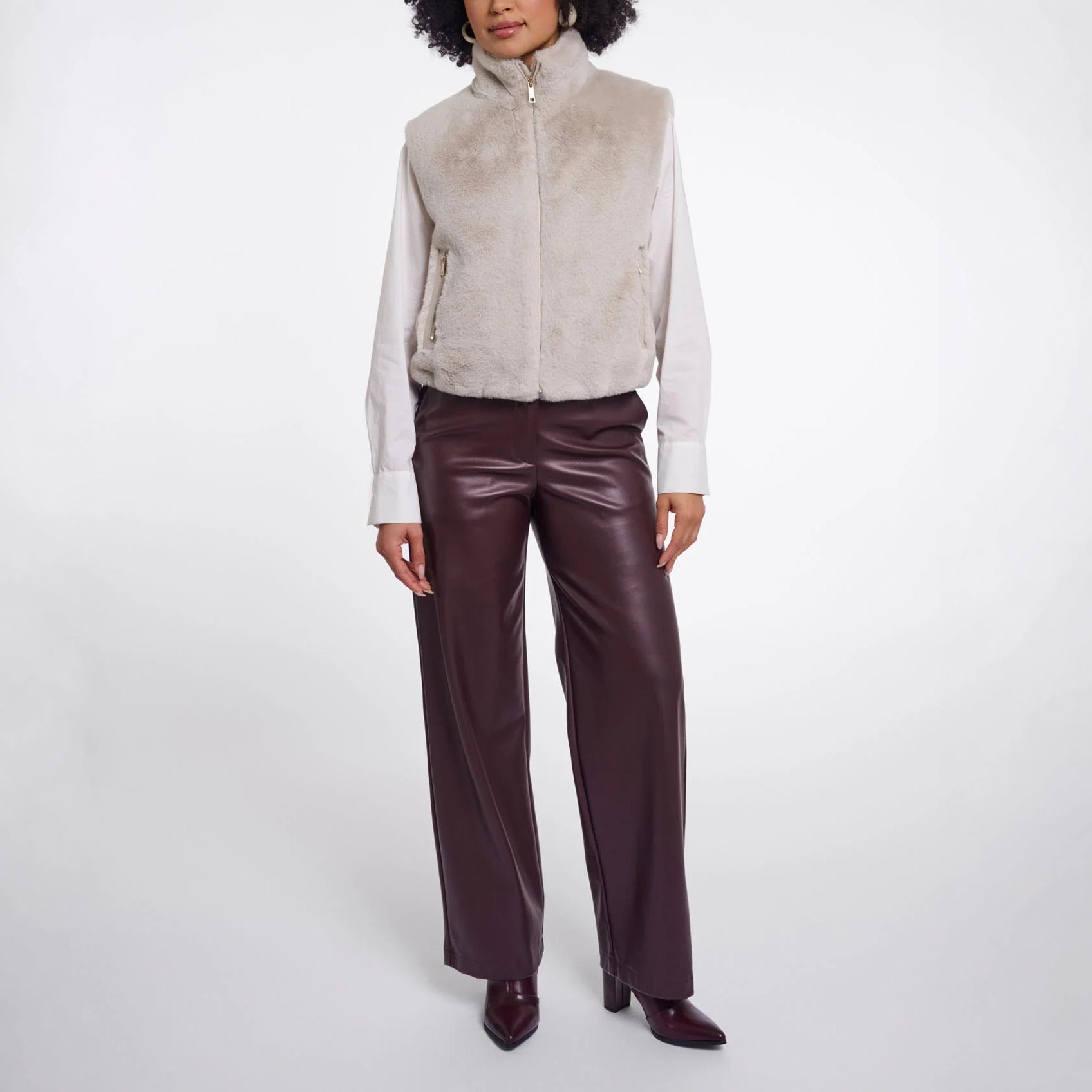 RINO & PELLE Nikki Short Faux Fur Gilet in Birch