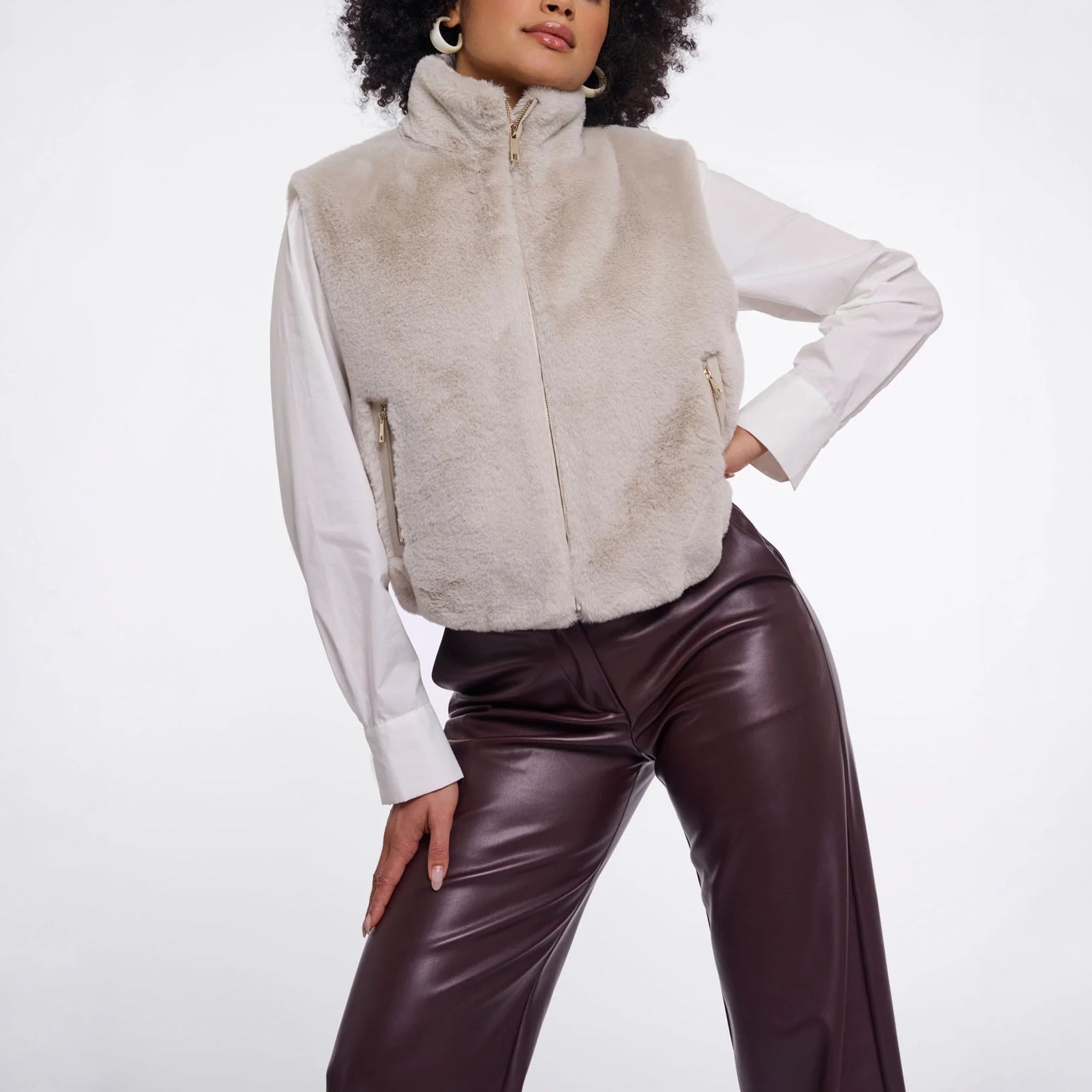RINO & PELLE Nikki Short Faux Fur Gilet in Birch