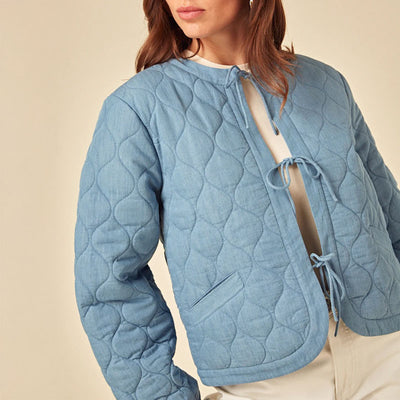 NOBODYS CHILD Chambray Quilted Jacket in Blue