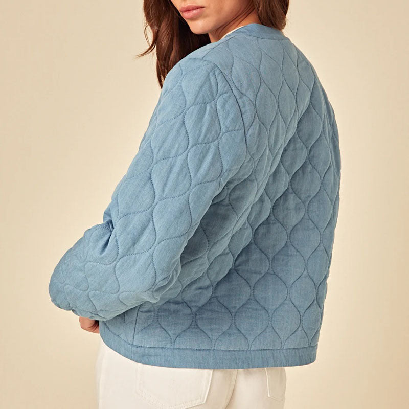 NOBODYS CHILD Chambray Quilted Jacket in Blue