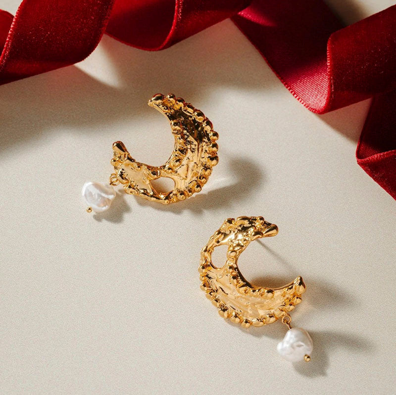 ORELIA Molten Moon & Pearl Drop Statement Earring