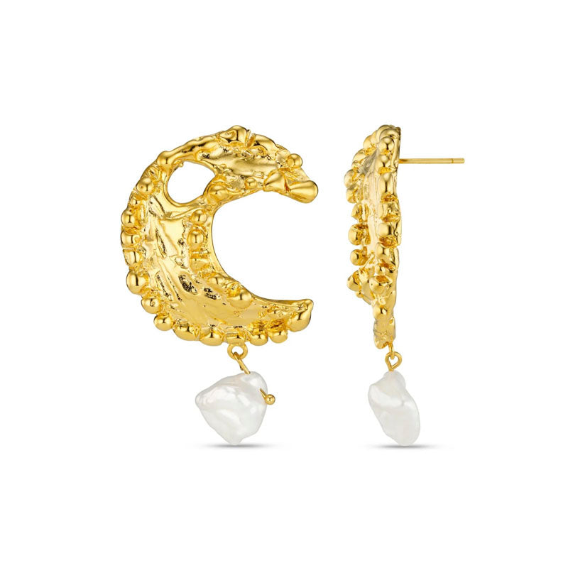ORELIA Molten Moon & Pearl Drop Statement Earring
