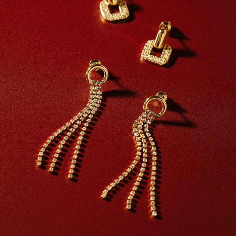 ORELIA Open Circle Pave Drop Earrings in Crystal