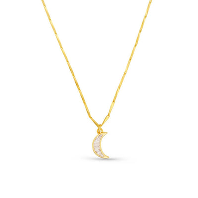 ORELIA Crystal Baguette Moon Charm Necklace in Crystal