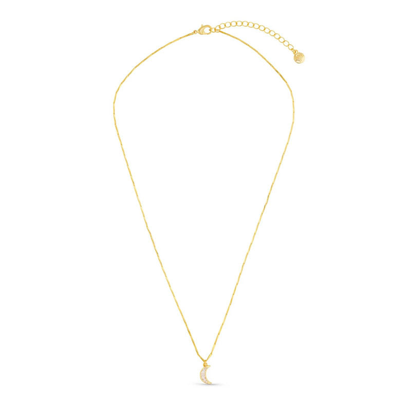ORELIA Crystal Baguette Moon Charm Necklace in Crystal