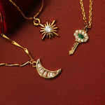ORELIA Crystal Baguette Moon Charm Necklace in Crystal