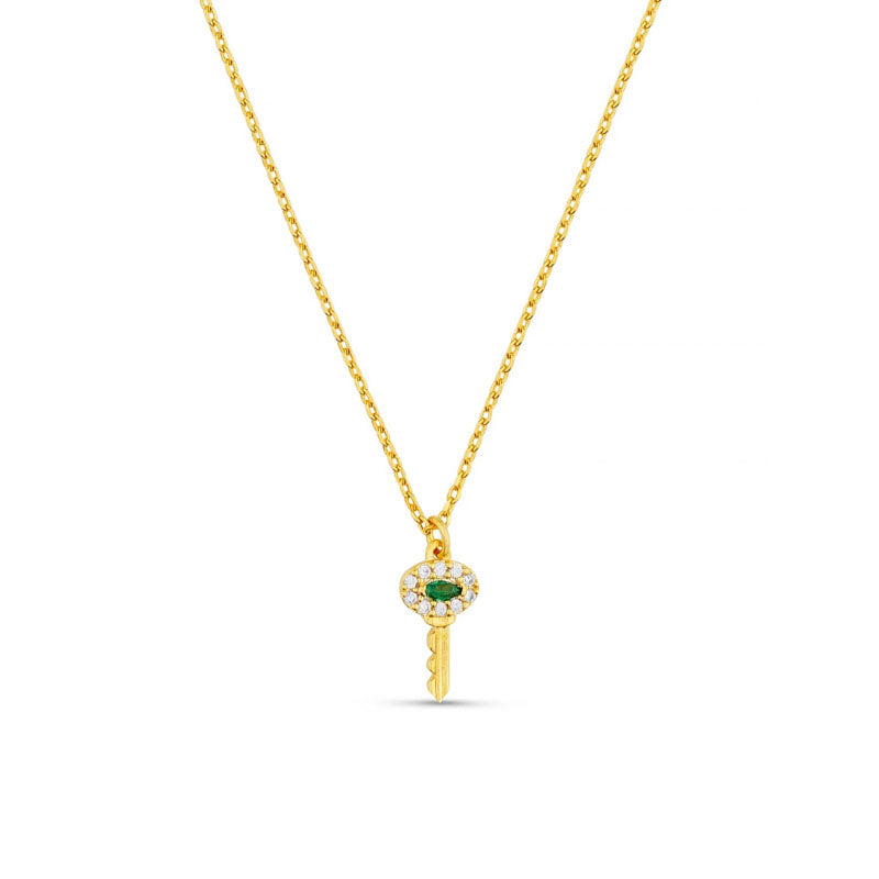 ORELIA Pave Key Charm Necklace in Emerald
