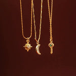 ORELIA Pave Key Charm Necklace in Emerald