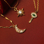 ORELIA Pave Key Charm Necklace in Emerald
