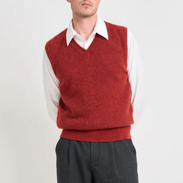 OLIVER SPENCER Graves V Neck Vest in Rosen/Rust