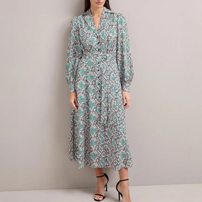 CEFINN Odette Snakeskin Print Shirt Dress in Green