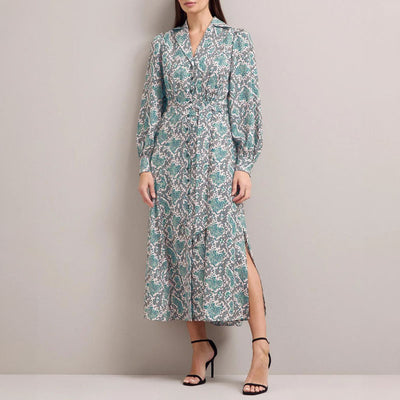 CEFINN Odette Snakeskin Print Shirt Dress in Green