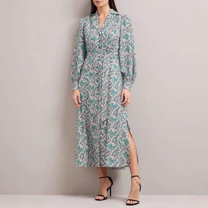 CEFINN Odette Snakeskin Print Shirt Dress in Green