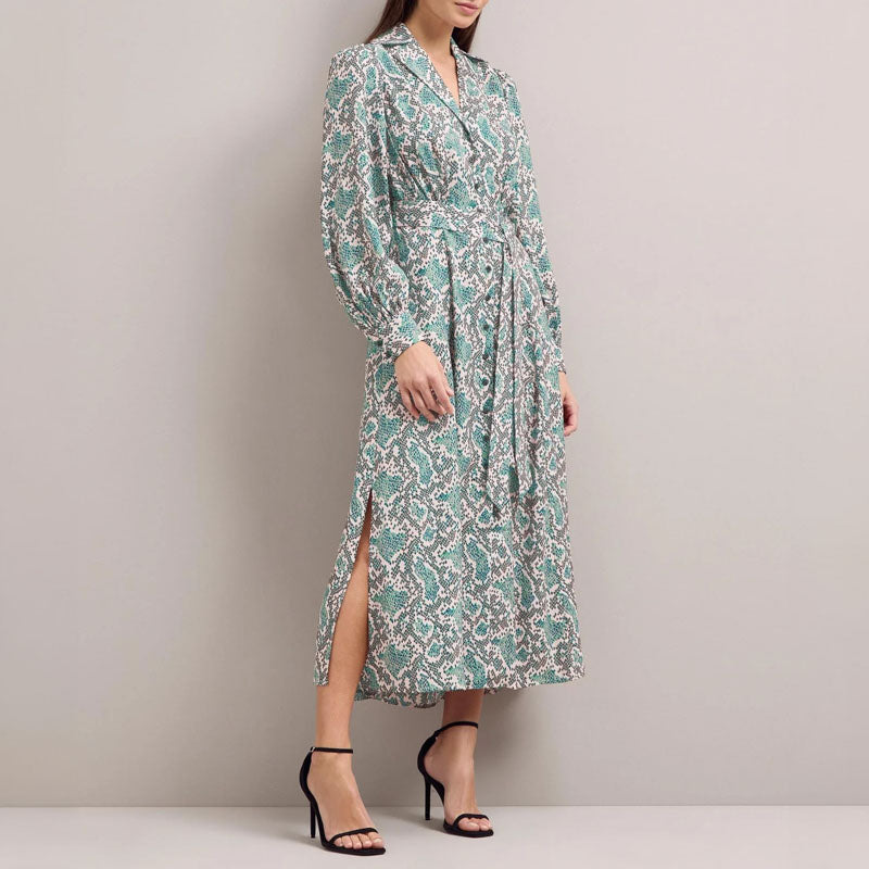CEFINN Odette Snakeskin Print Shirt Dress in Green
