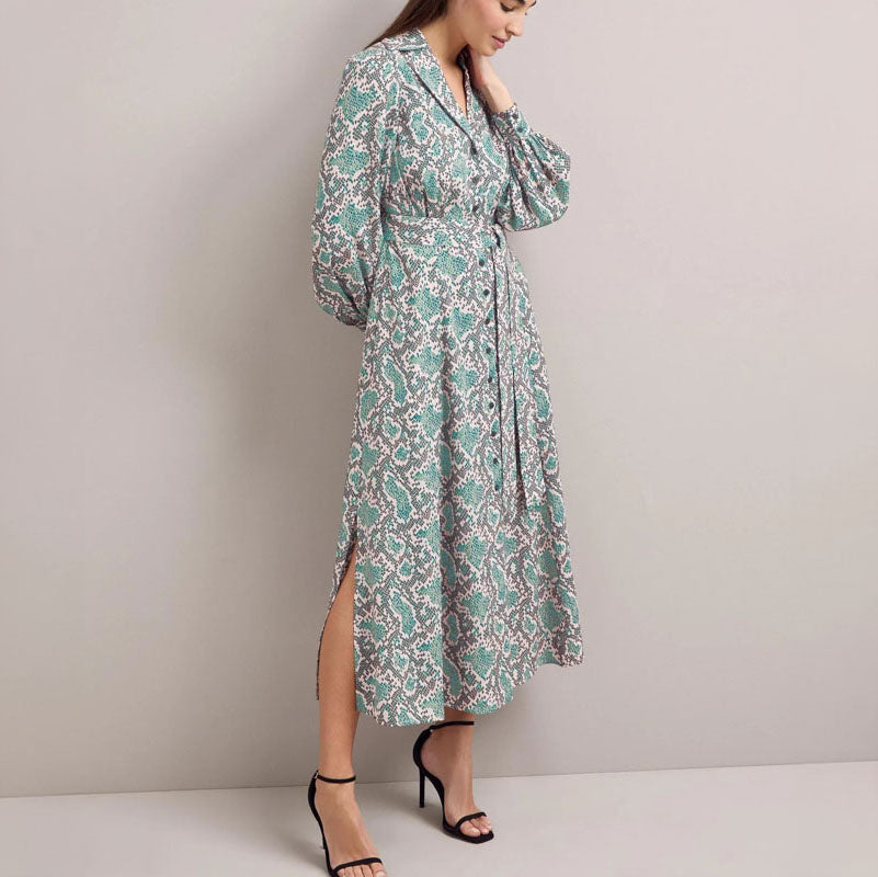 CEFINN Odette Snakeskin Print Shirt Dress in Green